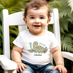 T-shirt Pour Bébé Beau Dinosaure Bleu Vert Garçon 1er Anniversaire