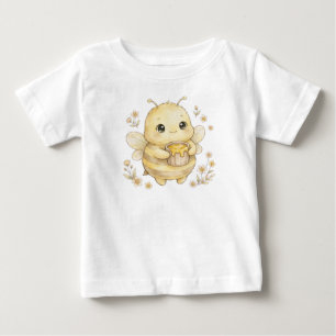 T-shirt Pour Bébé Bébé Abeille Mignonne Tenant un Pot de Miel - Aqua