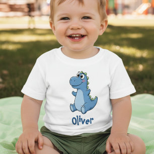 T-shirt Pour Bébé Bébé dinosaure de dessin animé bleu adorable