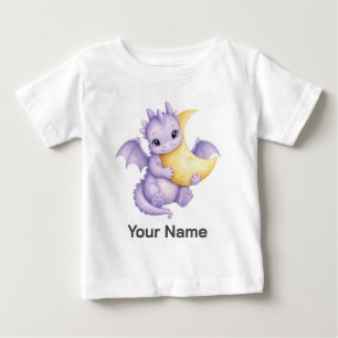 T-shirt Pour Bébé Bébé dragon personnalisé qui enlace la lune