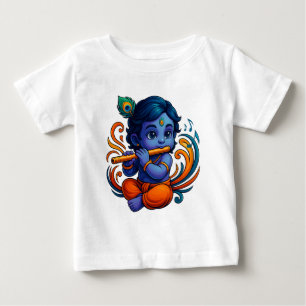 T-shirt Pour Bébé Bébé Krishna avec Flûte - Vibes de paix   3D dynam