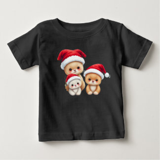 T-shirt Pour Bébé Bébé mignon animaux dans Noël Wonderland Art