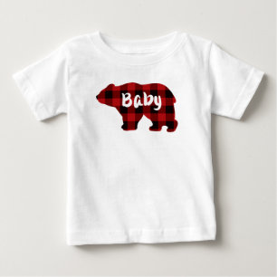 T-shirt Pour Bébé Bébé mignon ours rouge noir buffle plaid motif