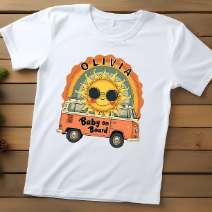 T-shirt Pour Bébé Bébé souriant rétro groovy soleil