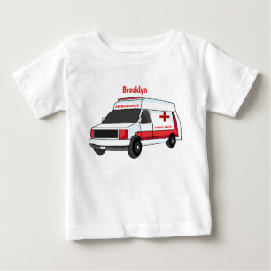 T-shirt Pour Bébé Belle ambulance rouge caricature van