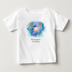 T-shirt Pour Bébé Belle Océan Animaux de mer Feuille coloré