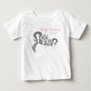 T-shirt Pour Bébé Big sister adjustable name with cute squirrels