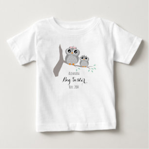 T-shirt Pour Bébé Big sister cute owls name and date
