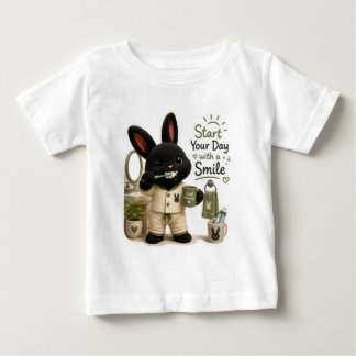 T-shirt Pour Bébé Billy se brosse les dents Mignon Bunny Rex noir