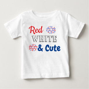 T-shirt Pour Bébé Blanc rouge et 4 juillet mignet