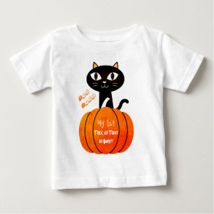 T-shirt Pour Bébé Blancs noir Halloween Trick ou Treat Cat Citrouill