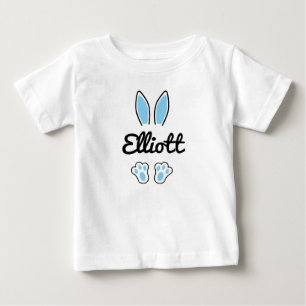 T-shirt Pour Bébé Blue Custom Name Ears Bunny de Pâques Pieds