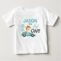 Blue Racing voiture Giraffe 1er Anniversaire T-shi