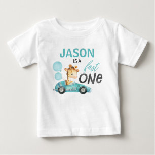T-shirt Pour Bébé Blue Racing voiture Giraffe 1er Anniversaire T-shi