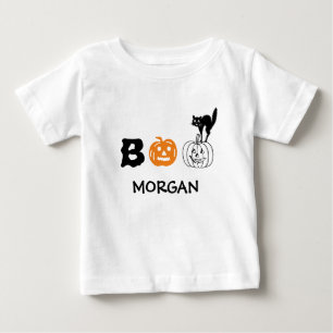 T-shirt Pour Bébé Boite chat noir orange citrouille nom personnalisé