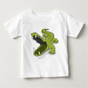 T-shirt Pour Bébé Bouche d'alligator crocodile vert caricature ouver