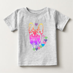 T-shirt Pour Bébé Bouledogue français coeurs colorés Saint-Valentin