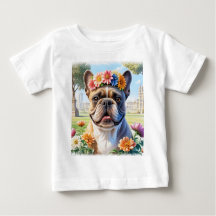Bouledogue français couronne de fleurs Fête des mè