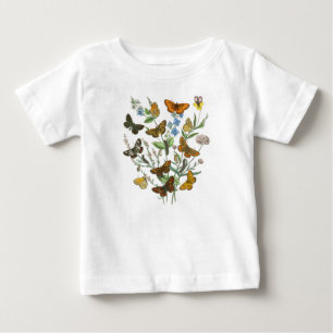 T-shirt Pour Bébé Butterflies and Flowers Vintage Illustration 1