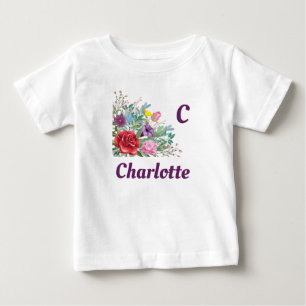 T-shirt Pour Bébé C Charlotte Personnaliser Nom de la lettre, Fleurs