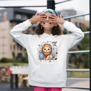 T-shirt Pour Bébé Cadeau Lion mignon et Fleurs Bleues