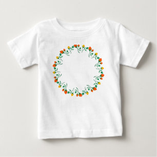 T-shirt Pour Bébé Cadre rond floral avec fleurs de rose jaune et rou