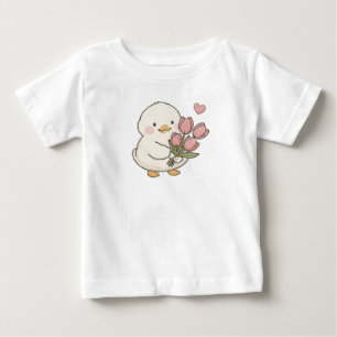 T-shirt Pour Bébé Canard Bébé Mignon Tenant un Bouquet de Tulipes Es