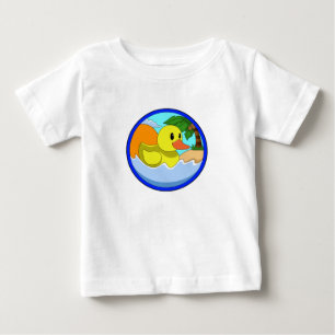 T-shirt Pour Bébé Canard sur la plage avec palmiers.PNG