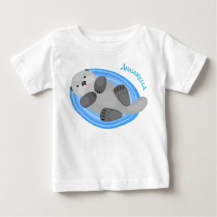 T-shirt Pour Bébé Caricature bleu loutre de mer joyeux