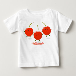 T-shirt Pour Bébé Caricature de cerises rouges à sauter mûr