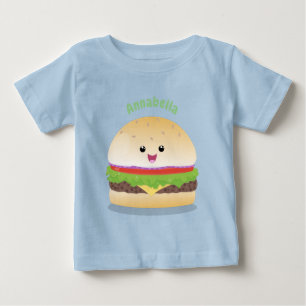 T-shirt Pour Bébé Caricature de hamburger kawaii joyeux