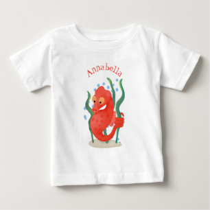 T-shirt Pour Bébé Caricature d'hippocampe rouge mignon