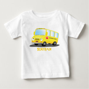 T-shirt Pour Bébé Caricature du bus scolaire jaune joyeux