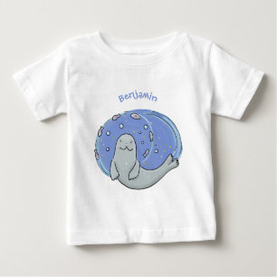 T-shirt Pour Bébé Caricature joyeux de phoque et de poisson bleu