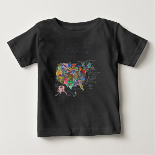 T-shirt Pour Bébé Carte des attractions des Etats-Unis d'Amérique