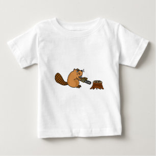 T-shirt Pour Bébé Castor de pointe drôle avec la tronçonneuse