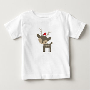 T-shirt Pour Bébé Cerf De Noël Dans Un Hipster Rétro Du Chapeau Roug