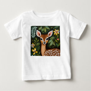 T-shirt Pour Bébé Cerf mignon avec Feuilles et fleurs