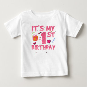T-shirt Pour Bébé C'est mon 1er anniversaire mignon rose