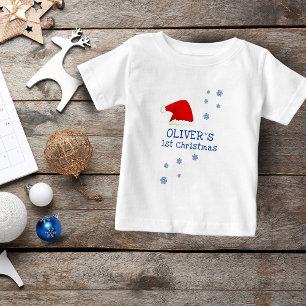 T-shirt Pour Bébé Chapeau de Noël de bébé pour son premier Noël Floc