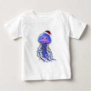 T-shirt Pour Bébé Chapeau de Père Noël en méduse Lumières de Noël Jo