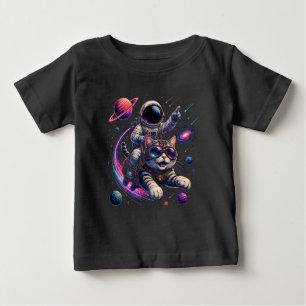 T-shirt Pour Bébé Chat astronaute chevauchant à travers l'espace