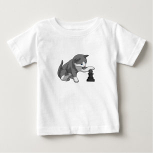 T-shirt Pour Bébé Chat aux échecs avec pièce d'échecs Évêque