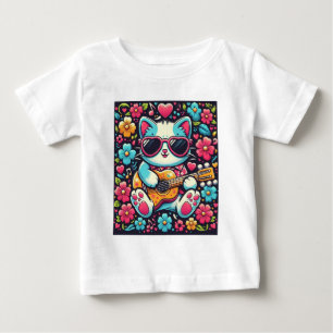 T-shirt Pour Bébé Chat avec guitare
