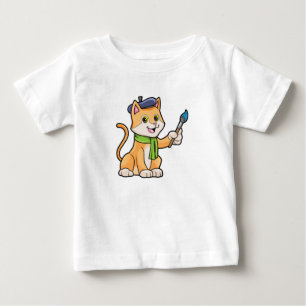 T-shirt Pour Bébé Chat comme Peintre avec pinceau et écusson