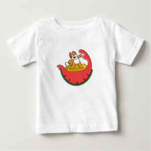T-shirt Pour Bébé Chat comme surfer avec Watermelon