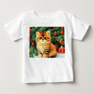 T-shirt Pour Bébé Chat de Noël Vintage