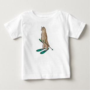 T-shirt Pour Bébé Chat en Ski avec Pôles de Ski & Ski