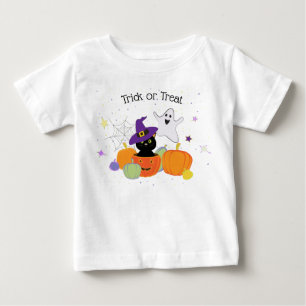 T-shirt Pour Bébé Chat noir et Citrouille d'Halloween