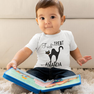 T-shirt Pour Bébé Chat noir Trick ou traitement Halloween